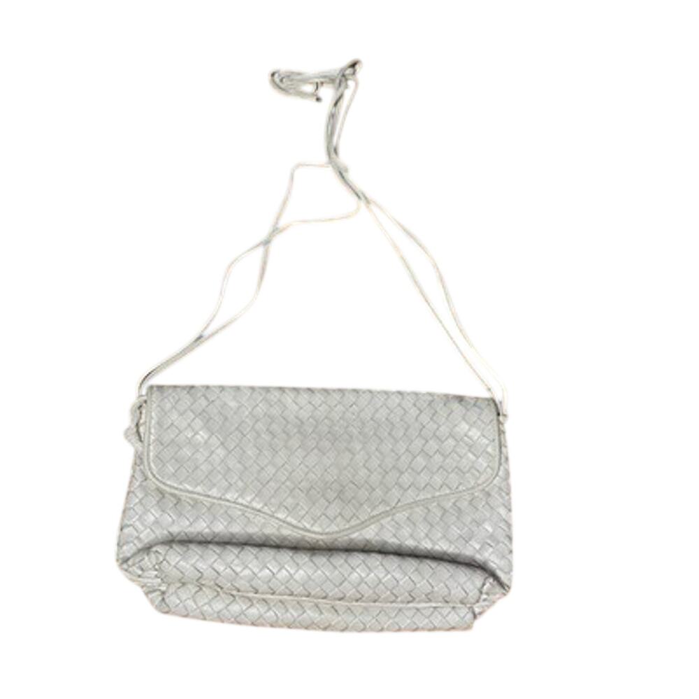 Vintage Woven Leather Crossbody Bag Ivory Cream Intrecciato Style 1980s 1990s